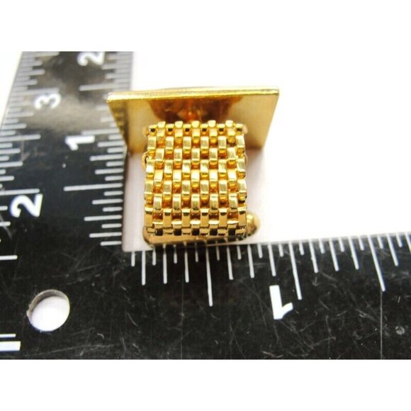 La Rue Mesh Rectangle Vtg Cufflinks Black & Gold Tone Tux Wedding Formal IOB - Picture 7 of 12